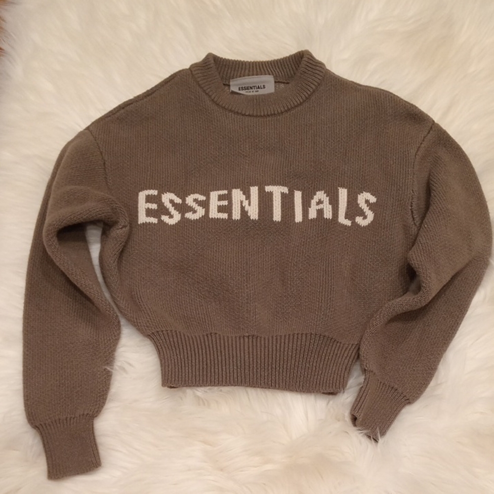 Essentials Kid's Taupe Crew Neck Sweater